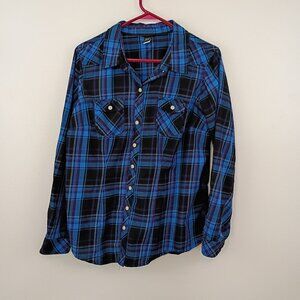 Torrid Plaid Button-Down Shirt Blue Black Purple Size 1X Plus